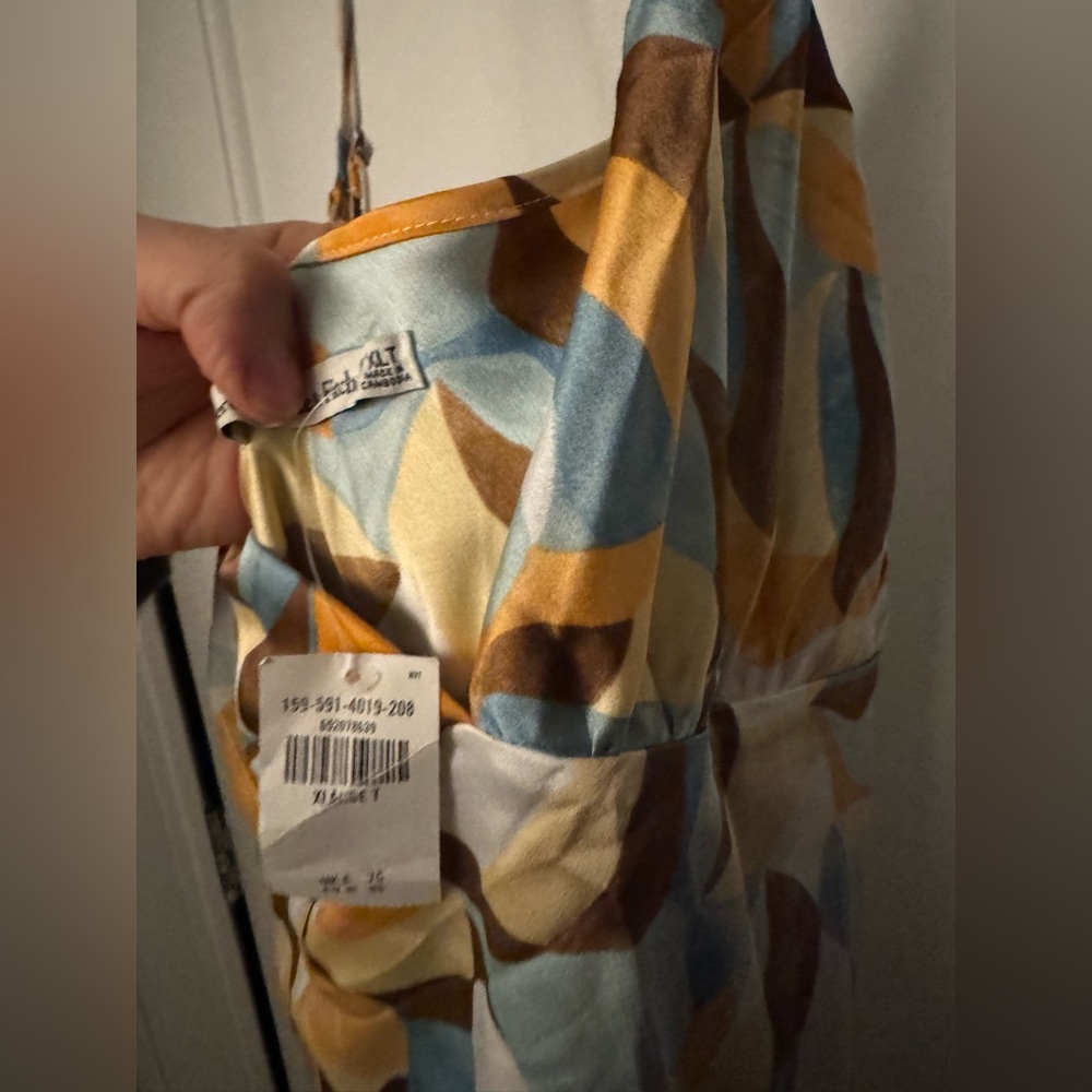 NWT Abercrombie & Fitch Satin Geometric Multicolor Midi Adjustable Dress - Picture 5 of 7